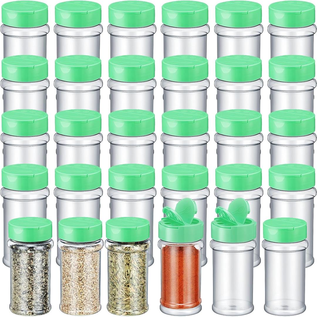 Jadive 36 Pcs 5.5 oz Plastic Spice Jars with Shaker Lids Clear Spice Bottles Plastic Seasoning Containers Empty Shaker for Kitchen Storing Herbs Seasoning Powders Pepper (Green)