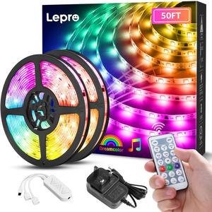 Lepro LED Strip Lights, 50ft Music Sync MagicColor Light Strip with Remote, Valentines Gifts for Men & Women, 5050 RGB Lights for Bedroom, Home, Gaming Room, Party, Wall,Valentines Day Decor