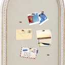 Wonderjune Vintage Framed PinBoard Linen Display Bulletin Board Large Cork Fabric Picture Photo Memo Pinboard Fancy Ornate Decorative Vision Board for Wall(Arch,24" X 36",Distressed White), 37.8" x 23.6"