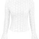 BTFBM Women's Long Sleeve Shirts 2025 Fall Fashion Going Out Tops Casual Crewneck Slim Fit Hollow Out Basic T-Shirt (White, L)