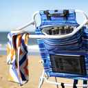 Tall Beach Chairs for Adults, 17" High Backpack Beach Chair with Wooden Armrests, 5 Positions Reclining Heavy Duty Chair with Large Cooler Pouch, Support to 350LBS Striped Blue,1pack