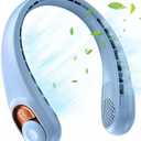 JIAGE Neck Fan, Portable Neck Fan Rechargeable, 5200mAh Battery Operated, LED Display, 360-Degree Cooling, 3 Speeds, Quite, Bladeless Design Neck Fans, Personal Neck Cooler, Light Blue