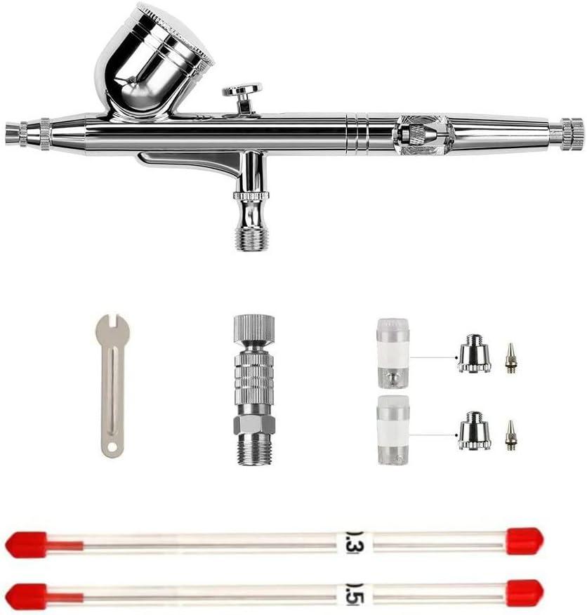 0.2/0.3/0.5mm Dual-Action Gravity Feed Airbrush Spray Gun Nail Painting Kits with Quick Connector Airbrush Needle Nozzle Nozzlecap