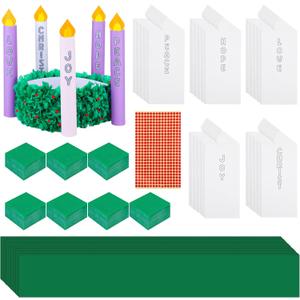 Eaasty 24 Set Christmas Advent Wreath Craft Kits Stand up Advent Tissue Paper Wreath Craft with Christ Peace Joy Love Hope Candle Paper DIY Holly Leaves Tissue for Christmas Activities