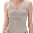 SUUKSESS Women Padded Cotton Ribbed Long Tank Tops 2025 Summer Going Out Basic Scoop Neck Cami Tops (Large, Khaki)