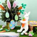 Soulchen 33 Pcs Easter Tree Ornaments Decorations Plush Bunny Tree Topper Bunny Ears and Carrot Sticks Colorful Simulated Reed Easter Egg Hanging Ornaments