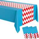 Irenare 3 Pcs Striped Tablecloth Disposable Plastic Tablecloth 54 x 108 Red and White Striped Blue Decorations Table Cover Baby Shower Party Decorations for Camping Birthday Wedding