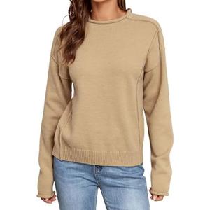 ZAFUL Women's Mock Neck Sweater Long Sleeve Ribbed Knit Basic Cropped Pullover Sweater (4-beige) Large
