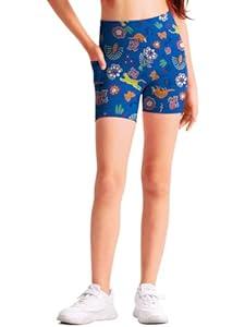 Girls 4'' High Waisted Biker Shorts, Stretchy Athletic Workout Running Shorts for Kids and Teens (Small, Black)