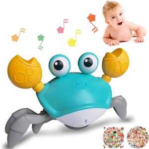 Crawling Crab Baby Toys Crab Toys for Kids with Music, Lights and DIY Stickers Automatically avoids Obstacles,Birthday for Baby Boys and Girls