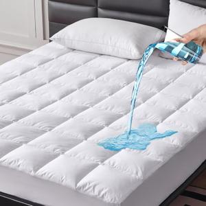 Goose Feathers Down Mattress Pad, Quilted Twin Size Mattress Protector Waterproof, Breathable Mattress Cover, 18 Deep Pocket, Machine Washable(White,39"x75")