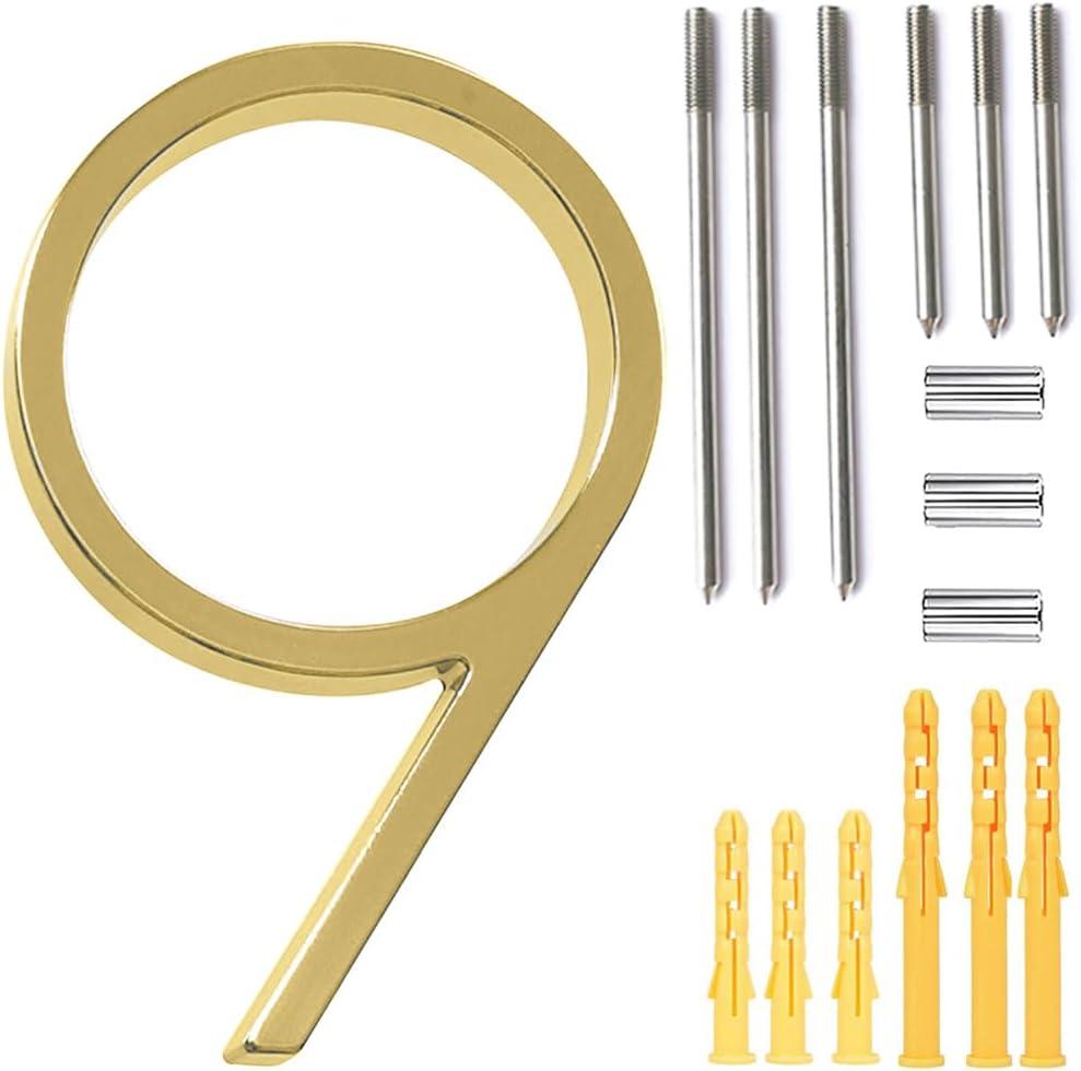 5 Floating House Number Modern House Numbers- zinc alloy Home Address Number with Exquisite Drawing Process-gold-Number 9