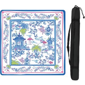FYSUIMU Pavilion Mahjong Mat with Carrying Bag 31.5" x 31.5" Table Mat Chinoiserie Flamingo Coconut Trees Non-Slip Game Table Cover for Card Board Tile Games