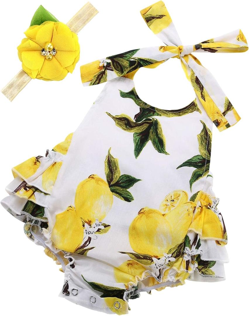 Baby Girl's Floral Print Ruffles Romper Summer Clothes (6-12 Months, A6)