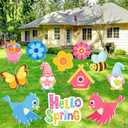 Amyhill 12 Pack Hello Spring Yard Decoration Outdoor Flower Garden Lawn Stake Signs with Stakes Waterproof Spring Garden Decor for Holiday Party Patio Lawn Walkway Outside(Fresh Style)