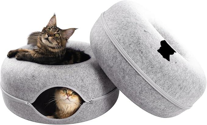 CATTASAURUS Peekaboo Cat Cave for Multiple & Large Cats Up to 30-45 Lbs, Scratch Detachable & Washable Tunnel Bed, Comfy Donut Cat Cave (Light Gray, Large) CATTASAURUS Peekaboo Cat Cave for Multiple & Large Cats Up to 30-45 Lbs, Scratch Detachable & Washable Tunnel Bed, Comfy Donut Cat Cave (Light Gray, Large)