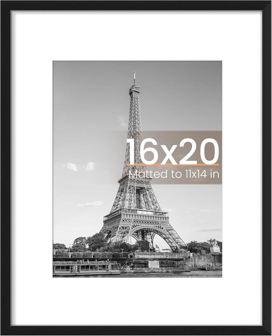 upsimples 16x20 Picture Frame, Display Pictures 11x14 with Mat or 16 x 20 Without, Wall Hanging Poster Frame, Black, 1 Pack
