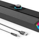 LENRUE Computer Speakers,Wired USB-Powered Sound-bar with 10W Stereo Sound for PC Desktop,Plug-n-Play (A39PRO /Black)