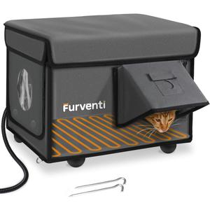 Outdoor Heated Cat House in Winter, Extremely Insulated & Weatherproof, Feral Cat Shelter with Waterproof Eaves & Escape Door for Outside Stray Barn Cat (Dark Grey, 16.9"x12.7"x13.6")