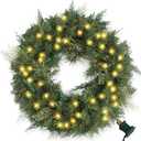 Christmas Wreath Pre-lit 24 inch with 100 Light & Cupressus Tips, Artificial Christmas Wreaths for Front Door with Lights, Wreath for Christmas Decoration Door Windows Wall Green Plug in