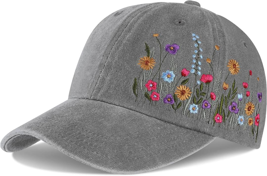 Biggun Trendy Embroidered Baseball Cap for Girls Women Men - Adjustable Soft Breathable Hats for Casual Wear, Elegant Floral