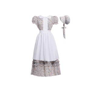 Women Pioneer Colonial Dress Floral Prairie Dresses Pilgrim Costume, Small