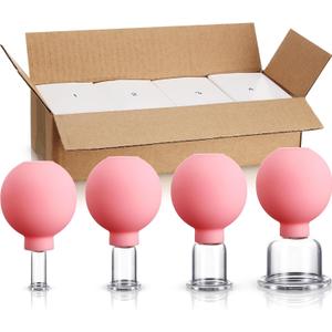 BBTO 4 Pieces Glass Cupping Set Glass Silicone Cupping Cups Massage Vacuum Suction Cupping Cups for Body Face Leg Arm Back Shoulder Muscle and Joint Pain (Pink)
