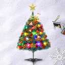 24"/60cm Tabletop Xmas Tree, Artificial Mini Christmas Pine Tree with LED String Lights & Ornaments
