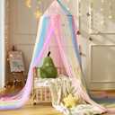 Princess Rainbow Bed Canopy for Girls Bed Net,Princess Canopy for Kids Bed Room Decor (Rainbow)