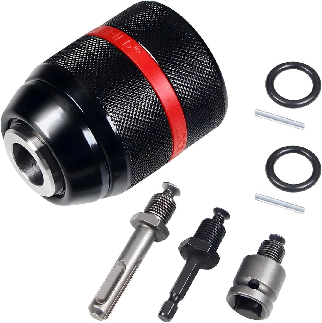 Keyless Drill Chuck for Milwaukee,1/2-20UNF Mount 1.5-13mm Self-tighten Drill Chuck for Multiple Purposes,Including 3/8" SDS-Plus Shank,1/4" Hex Shank,1/2" Impact Wrench Adapter