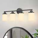 Modern Bathroom Vanity Light Fixture, 4-Light Sconces with Frosted Glass, Matte Black