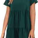 Amoretu Women Summer Tunic Dress V Neck Short Sleeve Casual Loose Flowy Swing Shift Dresses (M)