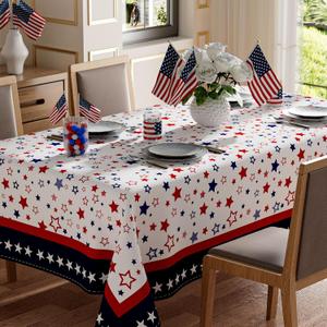 Stars America Independence Day 4th of July Memorial Day Patriotic Tablecloth Rectangle Washable Table Covers for Home Party Decorations 60x84 Inch
