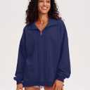 Locachy Women's Casual Oversized Sweatshirt V Neck Long Sleeve Pullover Tops Fashion Outfits Clothes Navy L