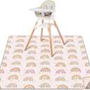 CLYMENE Splat Mat for Under High Chair | 51x51 Inch Anti-Slip Baby Splash Mat | Waterproof & Washable Spill Mat for Highchair Floor and Infant Play (Boho Rainbow)