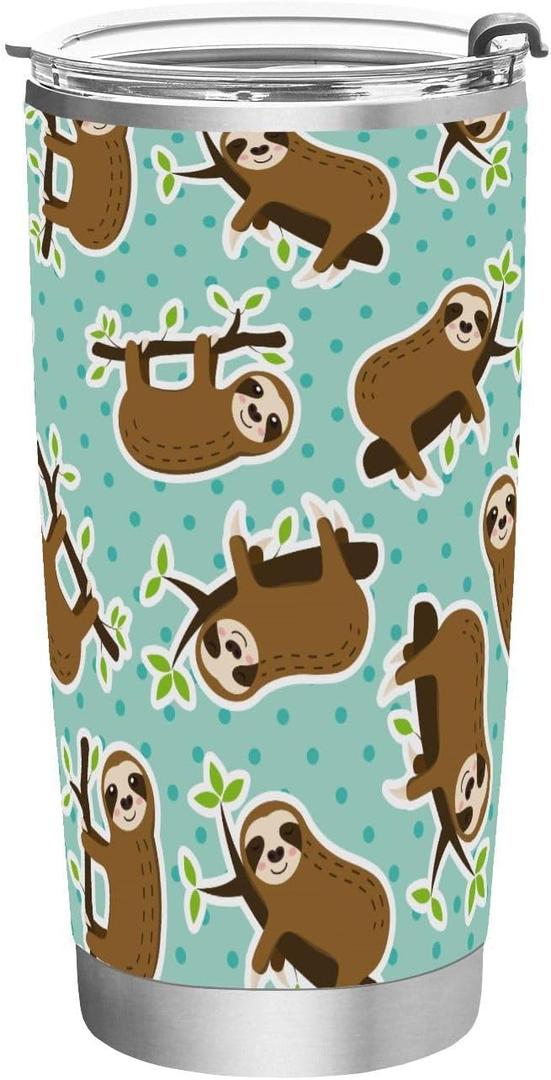 Sleeping Sloth 20 oz Stainless Steel Vacuum Insulated Coffee Ice Cup with Lid and Straw | Double Wall Water Bottle Travel Mug | Gifts for Women Men,600ml