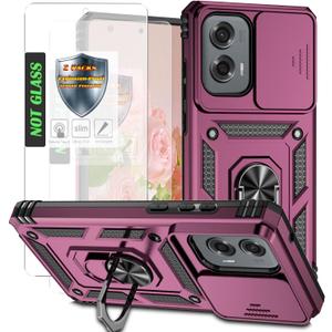 AYMECL for G Stylus 2024 Case,Moto G Stylus 5G 2024 Case with 2 Pcs Explosion-Proof Film,Slide Camera Cover Protective Case with Magnetic Ring Kickstand for Motorola G Stylus 2024 6.5 inch-Wine Red