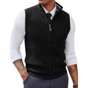 PJ PAUL JONES Sweater Vests for Men Slim Fit Cozy Comfort Zipper Sweater Vests for Business Black, M