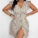 SOLY HUX Women's Plus Size Floral Mini Dress Boho Ruffle Button Down Deep V Neck Vacation Dresses (XL)