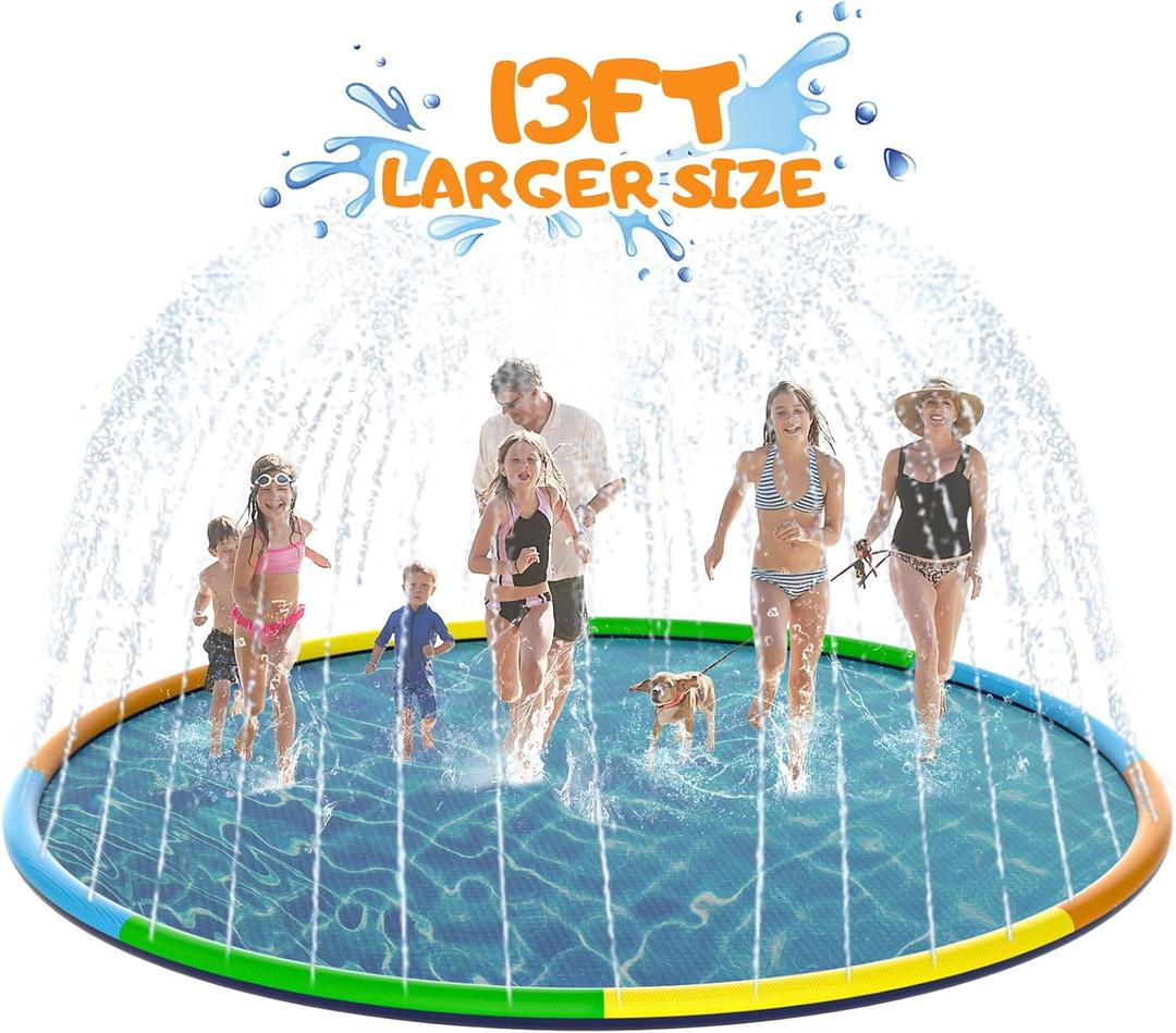 13FT Toffos Large Splash Pad, Sprinkler for Dogs and Kids, 0.5mm Thickened Durable and Foldable Large Pool, Colorful Summer Outdoor Water Play Mat Toys for Toddlers and Dogs (13 FT/157 in)