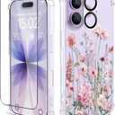 for iPhone 17 Case,[3 in 1] with Screen Protector & Camera Lens Protector, Flower Pattern Design,Clear Soft Shockproof Slim Floral Phone Cover for Women Girls 2025 6.3" (Mallow/Pink)