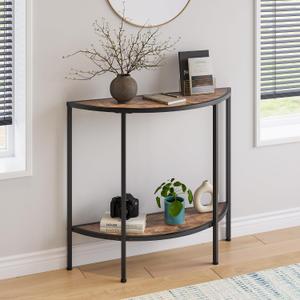 Entryway Table with Storage,Narrow Console Table for Living Room Coffee Table 2-Tier Half Moon Sofa Table,Small Entry Table,Hallway Side Table with Metal Frame,Rustic Brown and Black, 35.4"D x 11.8"W x 32.2"H
