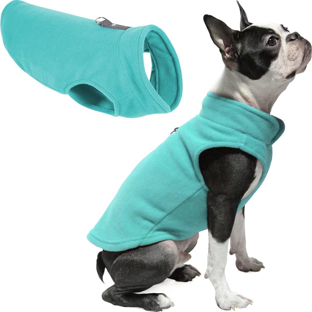 Gooby - Fleece Vest, Small Dog Pullover Fleece Jacket with Leash Ring, Turquoise, Large (Large (Around 18-lb))