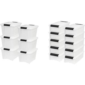 IRIS TB-17 19 Quart Stack & Pull Clear Box with Black Handles - 6 Pack