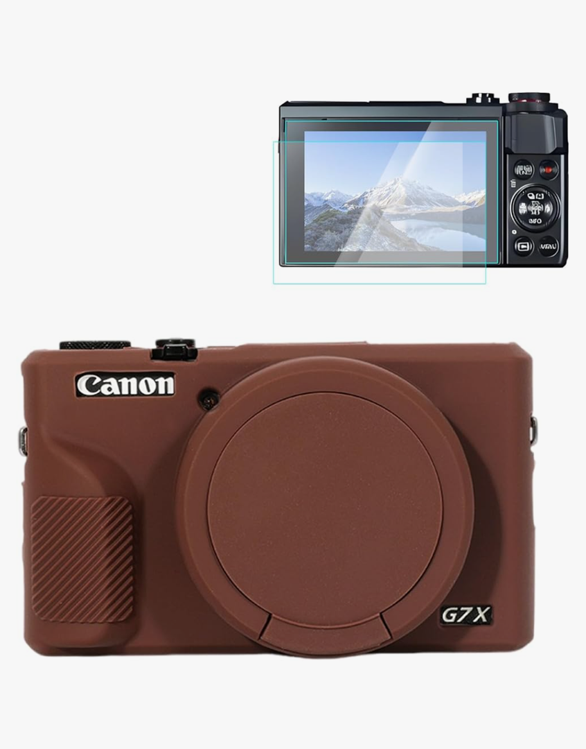 Rieibi Silicone Case For Canon G7X Mark III Case, G7X Mark III Accessories With Screen Protector, Screen Protective Film For Canon G7X Mark III Cover