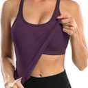 ATTRACO Ribbed Workout Tank Tops for Women with Built in Bra Tight Racerback Scoop Neck Athletic Top (Purple, XL)