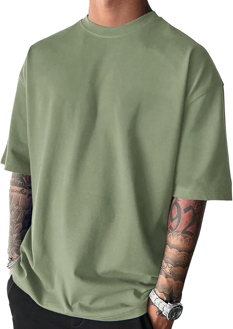 Men's Fashion Oversized Tshirts Workout Short Sleeve T-Shirt Dry Fit Lightweight Crewneck Tee Tops (X-Large, Light Army Green)
