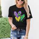 Mardi Gras Shirts Women: Mardi Gras Day Hearts T-Shirt Fat Tuesday Tee Carnival Shirt New Orleans Party Tshirt (Medium, Black)