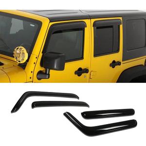 Tape-On Window Visors 4-Piece for 2007-2018 Jeep Wrangler 4-Door (JK) Sun Rain Guard Shield Shade Smoke 94249 (black)