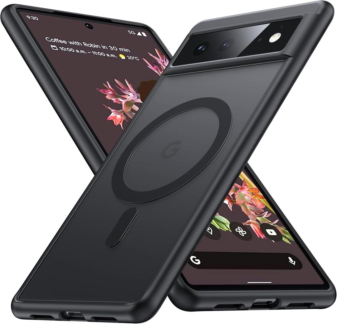 Google Pixel 6 Case with MagSafe & Military Grade Protection, Translucent Matte, Anti-Fingerprint, Slim Silicone Bumper, Black